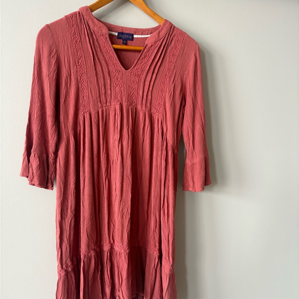 Artesia Boho Dress Coral Tiered V-neck Women’s Dress Size M